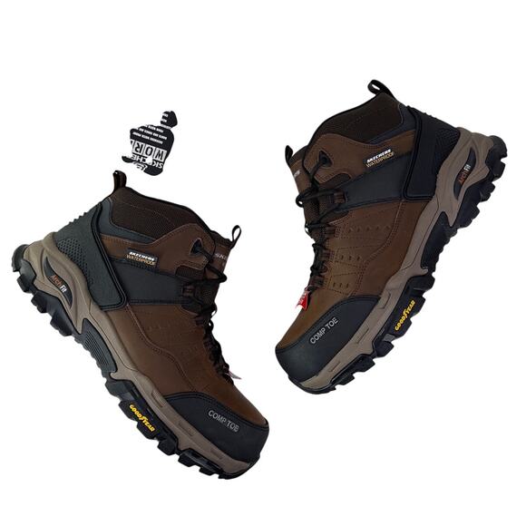 Skechers Tarver Work‎ Boot Composite Toe Mens 10 Brown Leather Waterproof EH main image 11